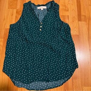 LOFT Women's Teal Polka Dot Top